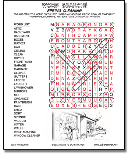 Preview of answers to Word Search - Spring Cleaning