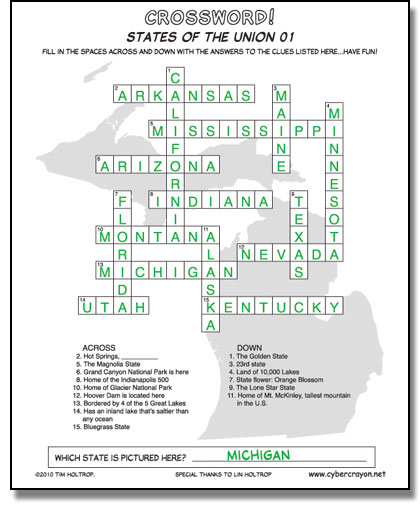 Preview of answers to Crossword - States of the Union 01