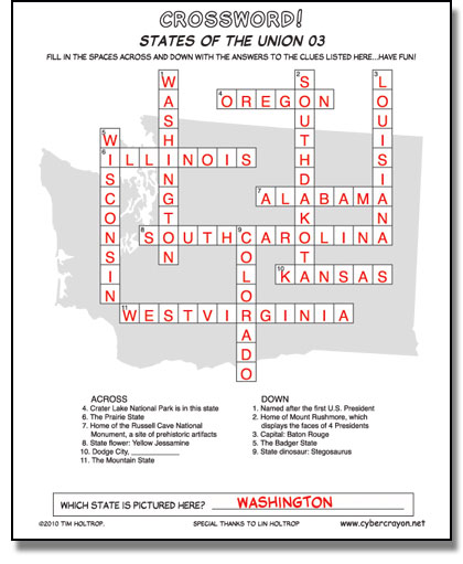 Preview of answers to Crossword - States of the Union 03