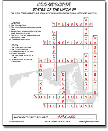 Preview of answers to Crossword - States of the Union 04