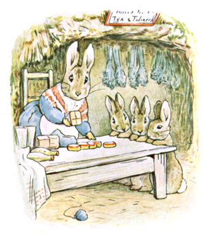 Illustration from the classic children's story The Tale Of Benjamin Bunny, by Beatrix Potter