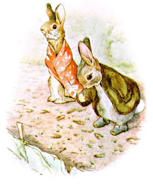 Illustration from the classic children's story The Tale Of Benjamin Bunny, by Beatrix Potter