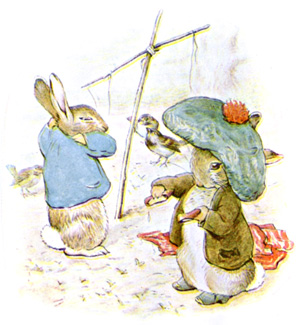 Illustration from the classic children's story The Tale Of Benjamin Bunny, by Beatrix Potter