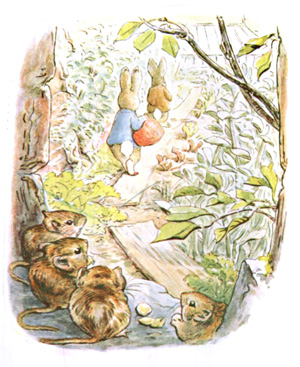 Illustration from the classic children's story The Tale Of Benjamin Bunny, by Beatrix Potter