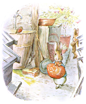 Illustration from the classic children's story The Tale Of Benjamin Bunny, by Beatrix Potter