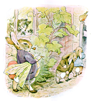 Illustration from the classic children's story The Tale Of Benjamin Bunny, by Beatrix Potter