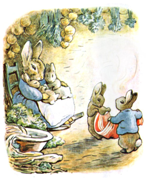Illustration from the classic children's story The Tale Of Benjamin Bunny, by Beatrix Potter