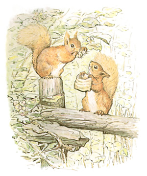 Illustration from the classic children's story The Tale Of Squirrel Nutkin, by Beatrix Potter