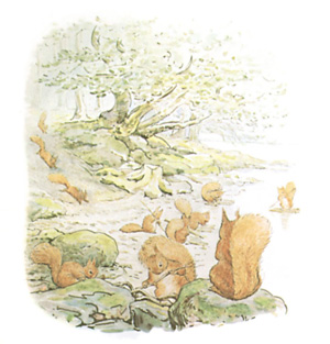 Illustration from the classic children's story The Tale Of Squirrel Nutkin, by Beatrix Potter