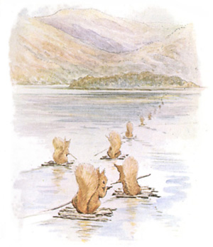 Illustration from the classic children's story The Tale Of Squirrel Nutkin, by Beatrix Potter