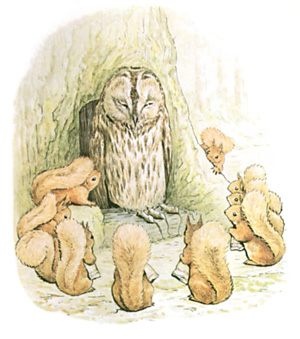 Illustration from the classic children's story The Tale Of Squirrel Nutkin, by Beatrix Potter