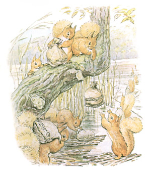 Illustration from the classic children's story The Tale Of Squirrel Nutkin, by Beatrix Potter