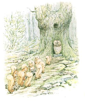 Illustration from the classic children's story The Tale Of Squirrel Nutkin, by Beatrix Potter