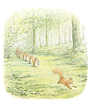 Illustration from the classic children's story The Tale Of Squirrel Nutkin, by Beatrix Potter