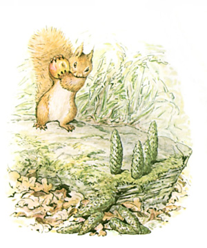 Illustration from the classic children's story The Tale Of Squirrel Nutkin, by Beatrix Potter