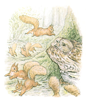 Illustration from the classic children's story The Tale Of Squirrel Nutkin, by Beatrix Potter