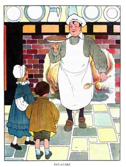 Illustration for the nursery rhyme, Pat-a-Cake, by Blanche Fisher Wright - from The Real Mother Goose