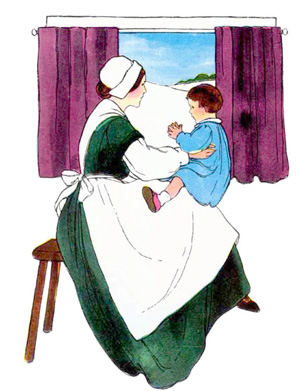 Illustration for the nursery rhyme, Clap Handies, by Blanche Fisher Wright - from The Real Mother Goose
