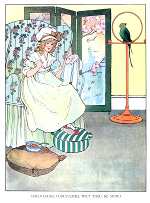 Illustration for the nursery rhyme, Curly-Locks, by Blanche Fisher Wright - from The Real Mother Goose