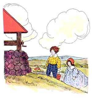 Illustration for the nursery rhyme, Jack and Jill, by Blanche Fisher Wright - from The Real Mother Goose
