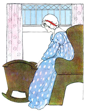 Illustration for the nursery rhyme, Sleep, Baby, Sleep, by Blanche Fisher Wright - from The Real Mother Goose